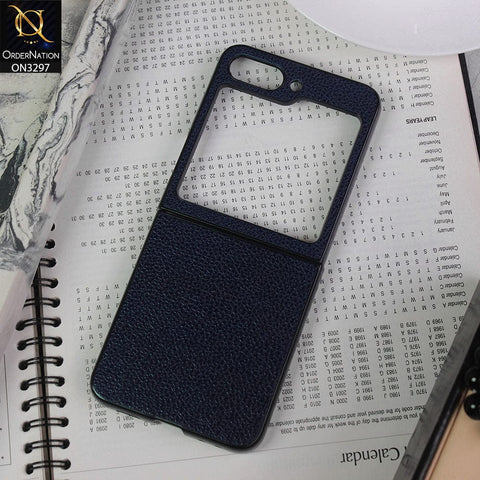 Samsung Galaxy Z Flip 5 5G Cover - Dark Blue - Luxury PU Leather Texture Hard Case