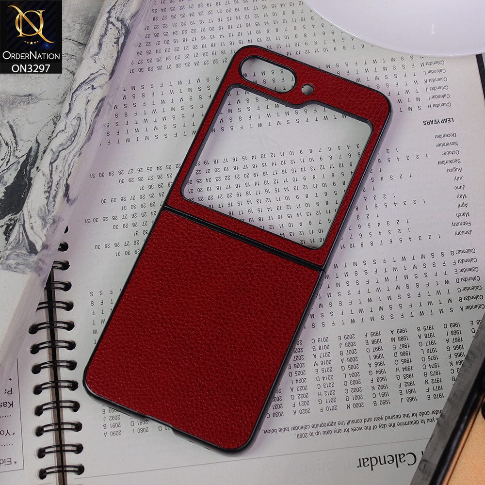Samsung Galaxy Z Flip 5 5G Cover - Red - Luxury PU Leather Texture Hard Case