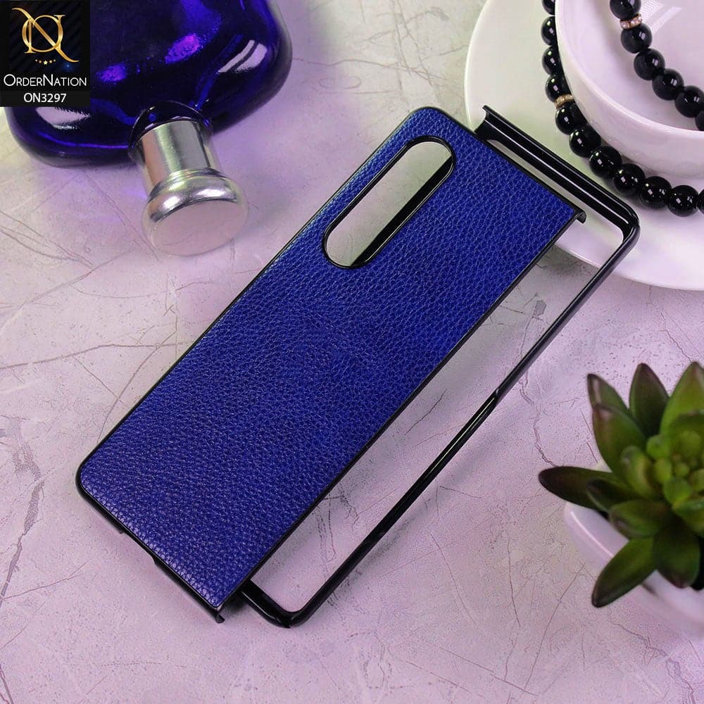Samsung Galaxy Z Fold 3 5G Cover - Blue - Luxury PU Leather Texture Hard Case