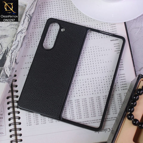 Samsung Galaxy Z Fold 5 5G Cover - Black - Luxury PU Leather Texture Hard Case
