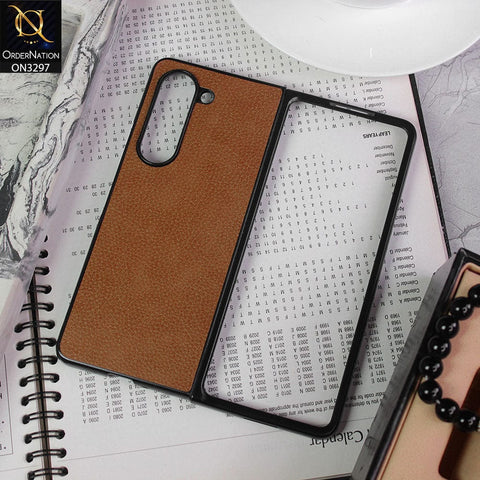 Samsung Galaxy Z Fold 5 5G Cover - Brown - Luxury PU Leather Texture Hard Case