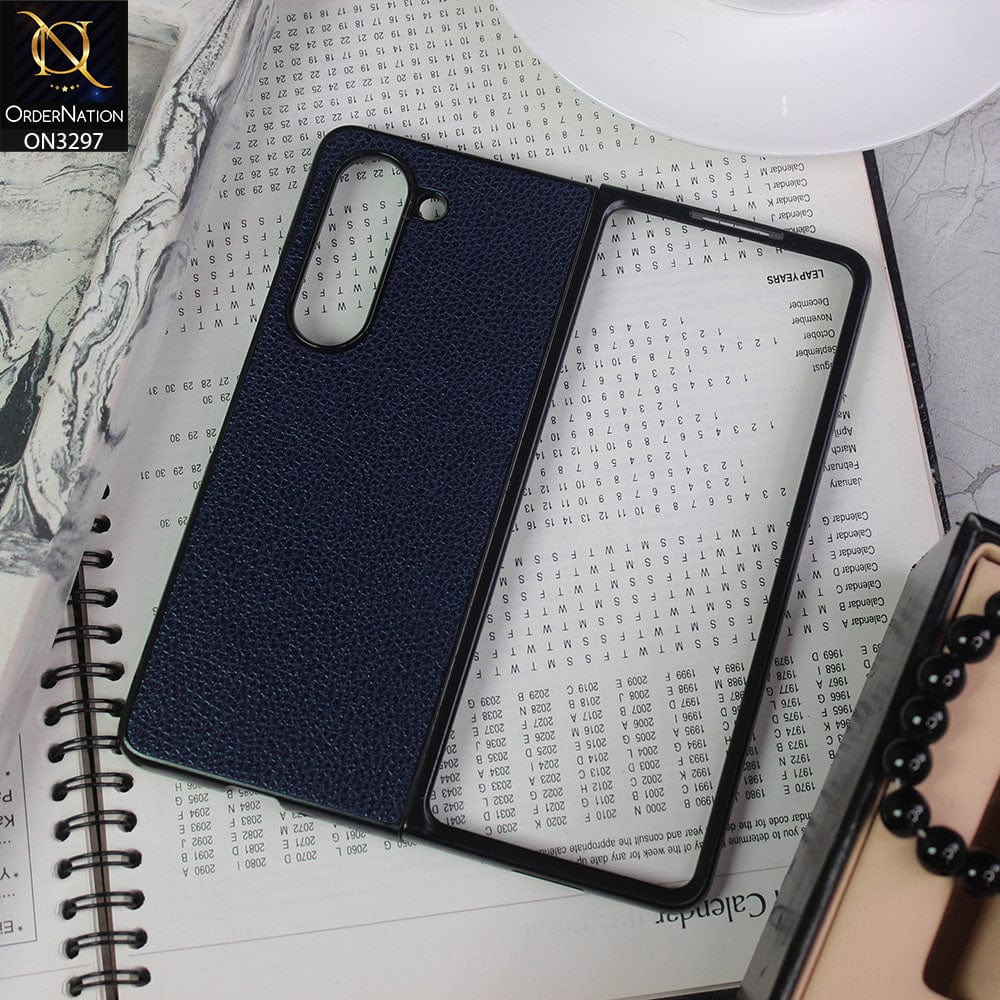Samsung Galaxy Z Fold 5 5G Cover - Dark Blue - Luxury PU Leather Texture Hard Case