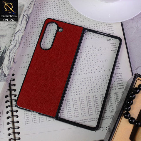 Samsung Galaxy Z Fold 5 5G Cover - Red - Luxury PU Leather Texture Hard Case