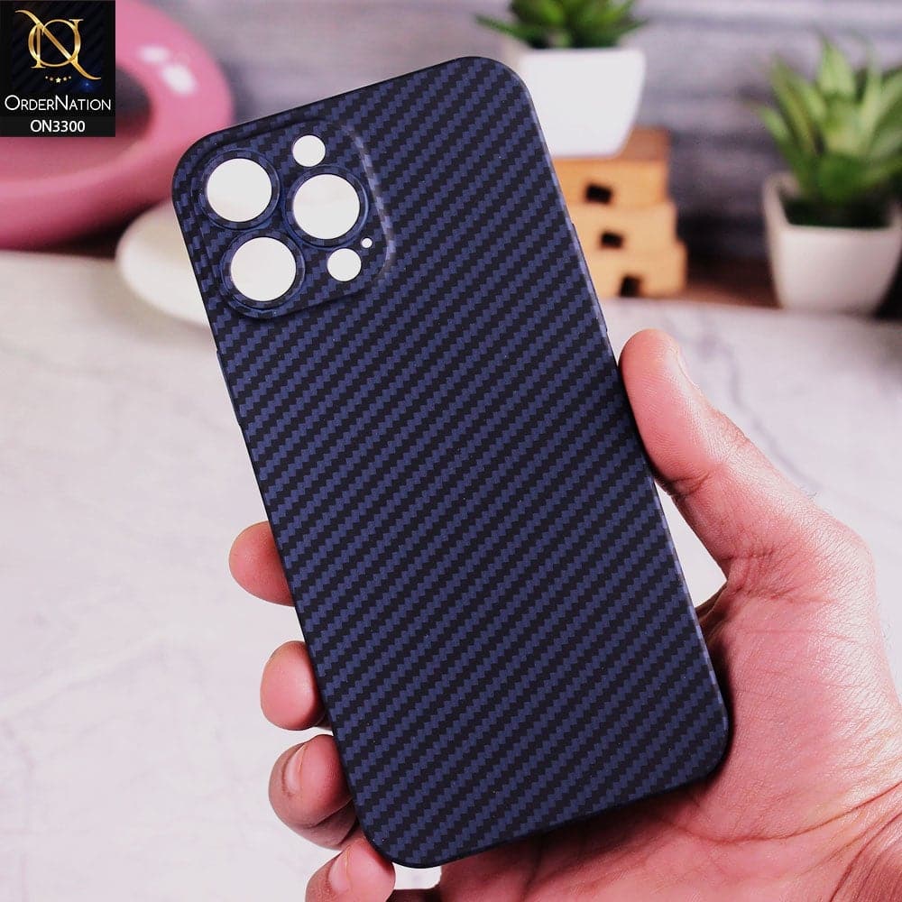 iPhone 13 Pro Max Cover - Blue - Carbon Fiber Texture Ultra Thin Anti-Scratch Dirt-Resistant Hard Shell Case with Camera Protection