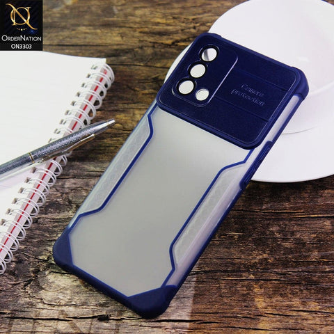 Oppo A74 Cover - Blue - Shockproof Hybrid Style Soft Borders Semi Hard Semi Transparent Tempered Camera Lens Protection Case