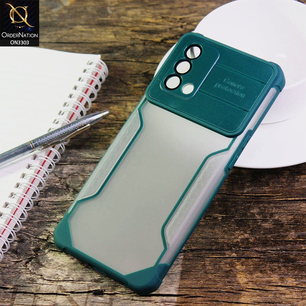 Oppo F19s Cover - Green - Shockproof Hybrid Style Soft Borders Semi Hard Semi Transparent Tempered Camera Lens Protection Case