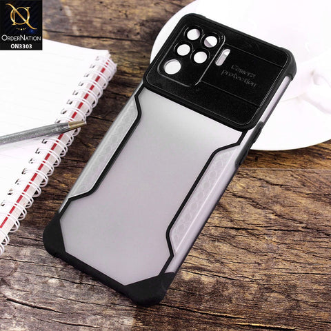 Oppo A94 Cover - Black - Shockproof Hybrid Style Soft Borders Semi Hard Semi Transparent Tempered Camera Lens Protection Case