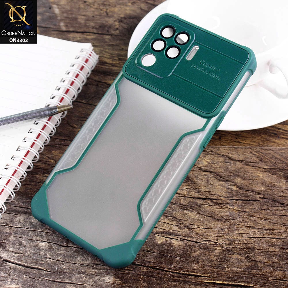Oppo F19 Pro Cover - Green - Shockproof Hybrid Style Soft Borders Semi Hard Semi Transparent Tempered Camera Lens Protection Case
