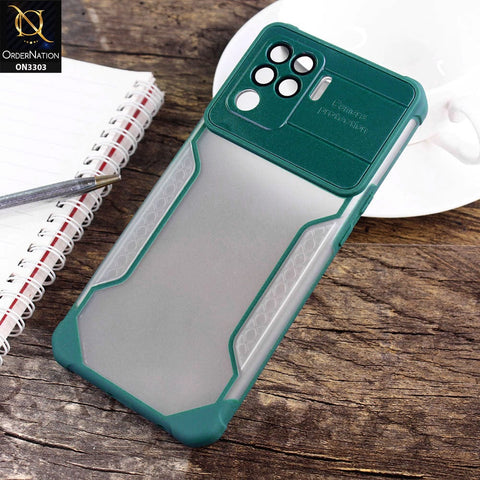 Oppo F19 Pro Cover - Green - Shockproof Hybrid Style Soft Borders Semi Hard Semi Transparent Tempered Camera Lens Protection Case