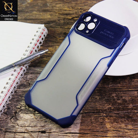 iPhone 11 Pro Max Cover - Blue - Shockproof Hybrid Style Soft Borders Semi Hard Semi Transparent Tempered Camera Lens Protection Case