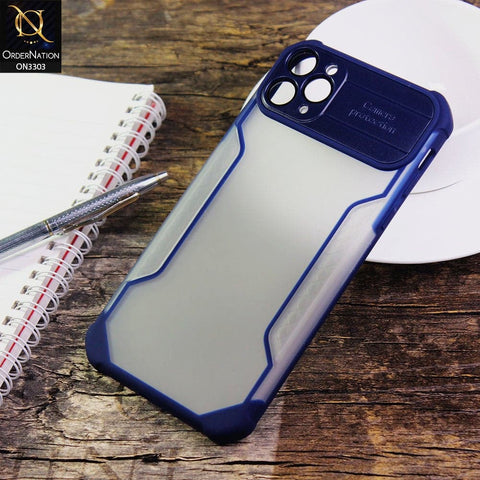 iPhone 11 Pro Max Cover - Blue - Shockproof Hybrid Style Soft Borders Semi Hard Semi Transparent Tempered Camera Lens Protection Case