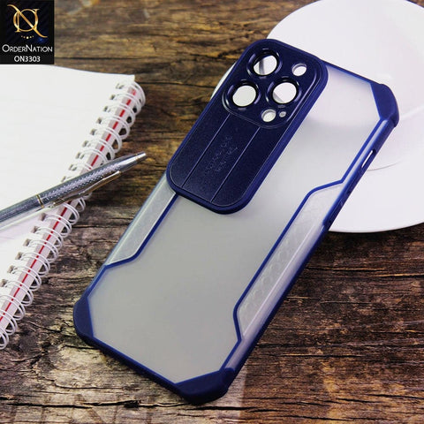iPhone 13 Pro Max Cover - Blue - Shockproof Hybrid Style Soft Borders Semi Hard Semi Transparent Tempered Camera Lens Protection Case