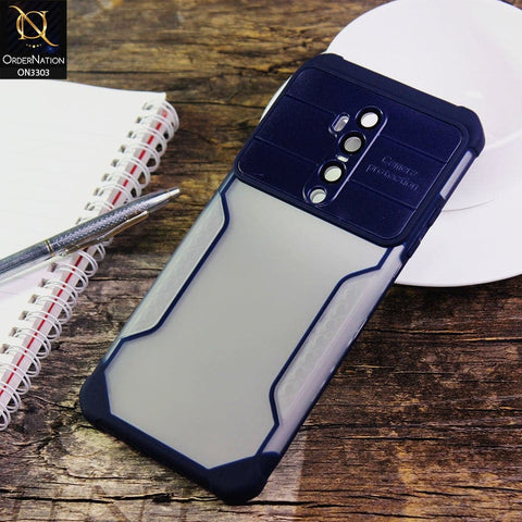 OnePlus 7T Pro Cover - Blue - Shockproof Hybrid Style Soft Borders Semi Hard Semi Transparent Tempered Camera Lens Protection Case