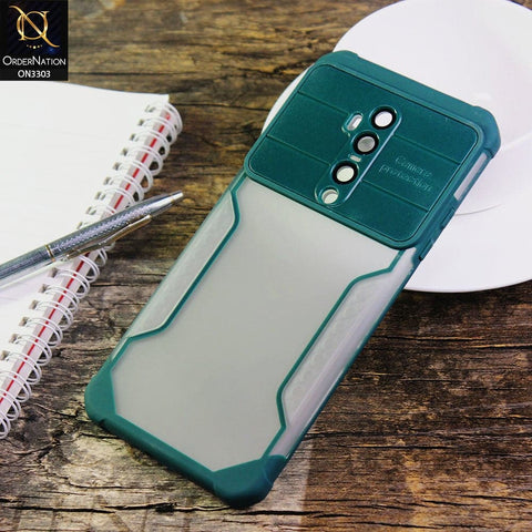 OnePlus 7T Pro Cover - Green - Shockproof Hybrid Style Soft Borders Semi Hard Semi Transparent Tempered Camera Lens Protection Case