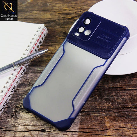 Vivo Y33T Cover - Blue - Shockproof Hybrid Style Soft Borders Semi Hard Semi Transparent Tempered Camera Lens Protection Case