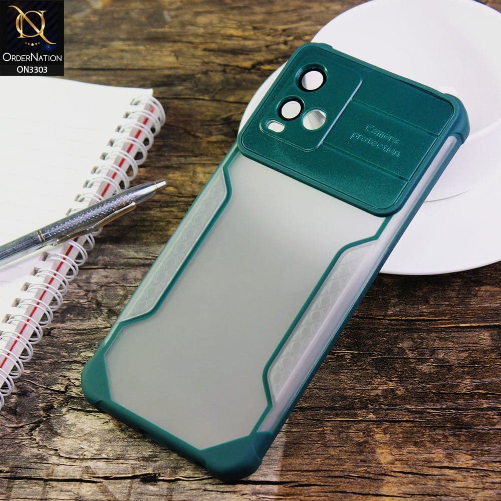 Vivo Y21 Cover - Green - Shockproof Hybrid Style Soft Borders Semi Hard Semi Transparent Tempered Camera Lens Protection Case
