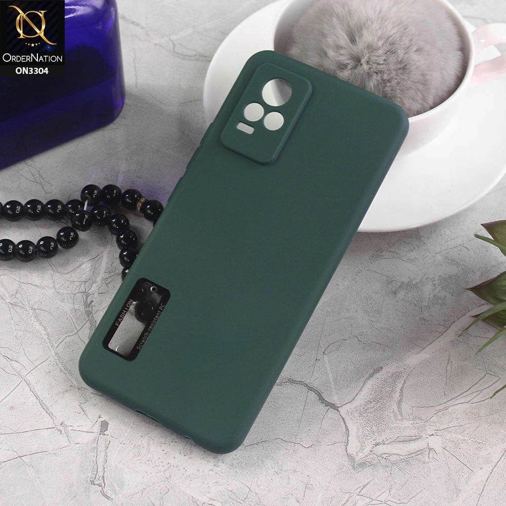 Vivo V21e Cover - Green - Fashion PLain Soft Silicone Camera Protection Case