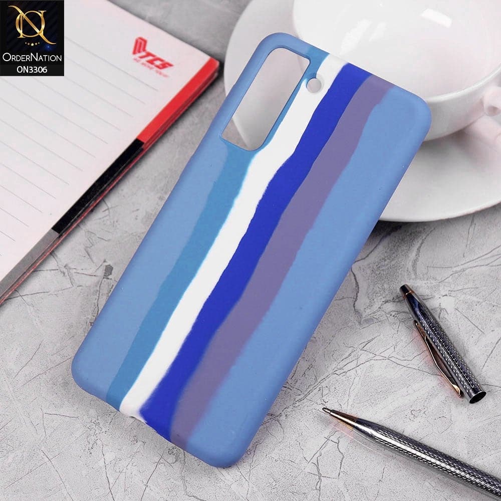 Samsung Galaxy S21 5G Cover - Blue - New Silky Soft Silicone Rainbow Series Protective Case