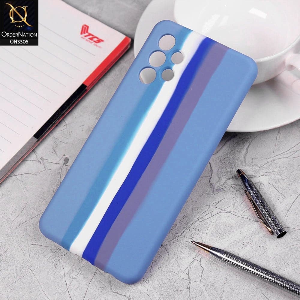 Samsung Galaxy A32 Cover - Blue - New Silky Soft Silicone Rainbow Series Case with Camera Protection
