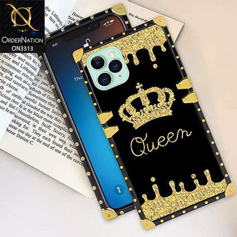 Xiaomi Redmi Note 9 Cover - Black - Golden Electroplated Luxury Square Soft TPU Protective Case with Holder