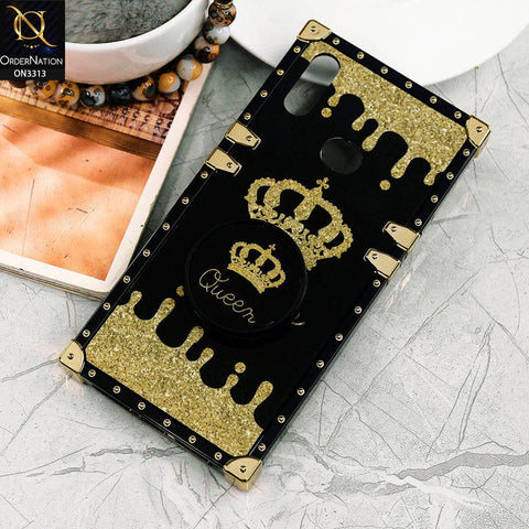 Samsung Galaxy A10s Cover - Black - Golden Electroplated Luxury Square Soft TPU Protective Case with Holder