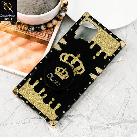 Samsung Galaxy A22 Cover - Black - Golden Electroplated Luxury Square Soft TPU Protective Case with Holder