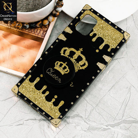 Samsung Galaxy A31 Cover - Black - Golden Electroplated Luxury Square Soft TPU Protective Case with Holder