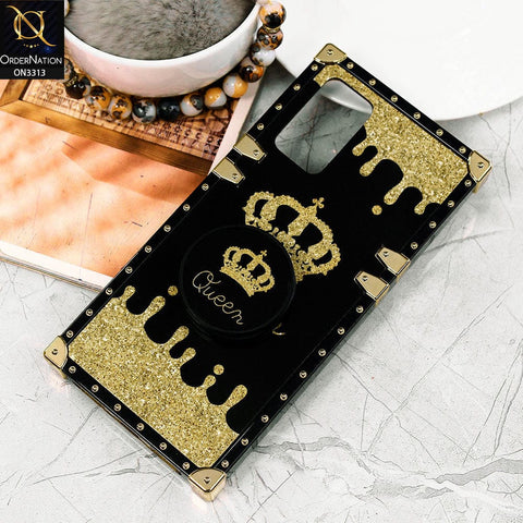 Samsung Galaxy A13 Cover - Black - Golden Electroplated Luxury Square Soft TPU Protective Case with Popsocket Holder