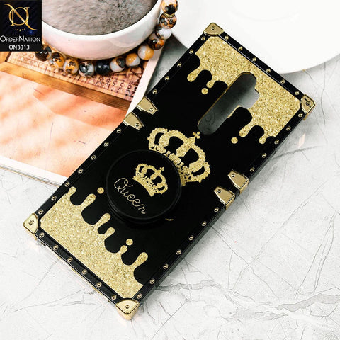 Oppo A5 2020 Cover - Black - Golden Electroplated Luxury Square Soft TPU Protective Case with Holder