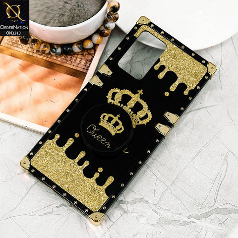 Oppo A16 Cover - Black - Golden Electroplated Luxury Square Soft TPU Protective Case with Popsocket Holder