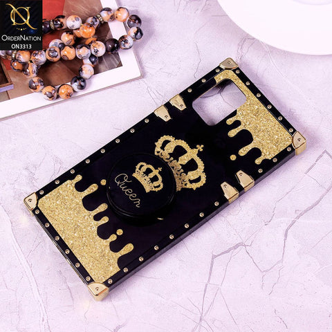 Samsung Galaxy A71 Cover - Black - Golden Electroplated Luxury Square Soft TPU Protective Case with Holder