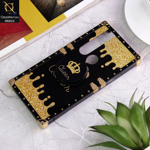 Tecno Camon 15 Pro Cover - Black - Golden Electroplated Luxury Square Soft TPU Protective Case with Popsocket Holder