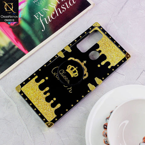 Tecno Camon 17 Cover - Black - Golden Electroplated Luxury Square Soft TPU Protective Case with Holder