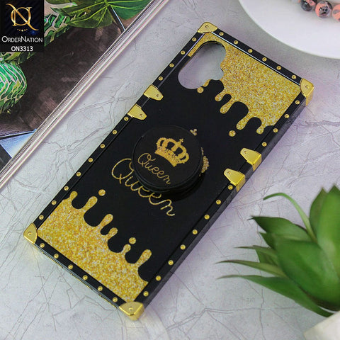 Tecno Camon 19 Neo Cover - Black - Golden Electroplated Luxury Square Soft TPU Protective Case with Popsocket Holder