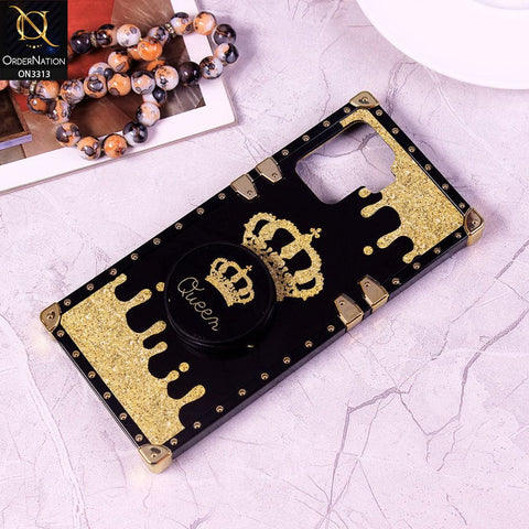 Oppo F19 Pro Cover - Black - Golden Electroplated Luxury Square Soft TPU Protective Case with Holder