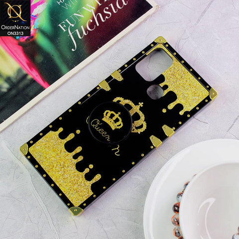 Infinix Hot 11 Play Cover - Black - Golden Electroplated Luxury Square Soft TPU Protective Case with Holder