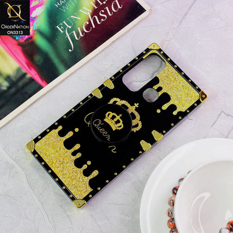 Infinix Hot 11 Cover - Black - Golden Electroplated Luxury Square Soft TPU Protective Case with Holder