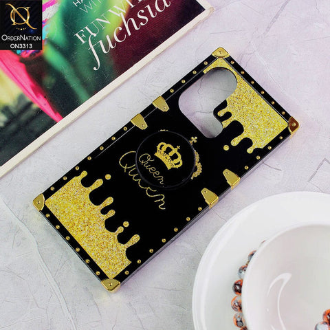 Infinix Hot 11s Cover - Black - Golden Electroplated Luxury Square Soft TPU Protective Case with Holder