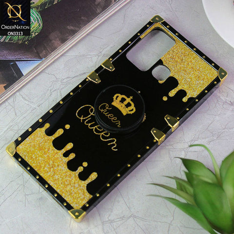 Infinix Hot 12 Play Cover - Black - Golden Electroplated Luxury Square Soft TPU Protective Case with Popsocket Holder