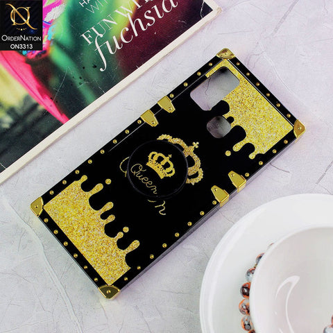 Infinix Hot 9 Play Cover - Black - Golden Electroplated Luxury Square Soft TPU Protective Case with Holder