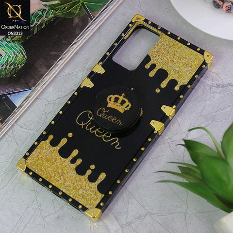Infinix Hot 12 Cover - Black - Golden Electroplated Luxury Square Soft TPU Protective Case with Popsocket Holder