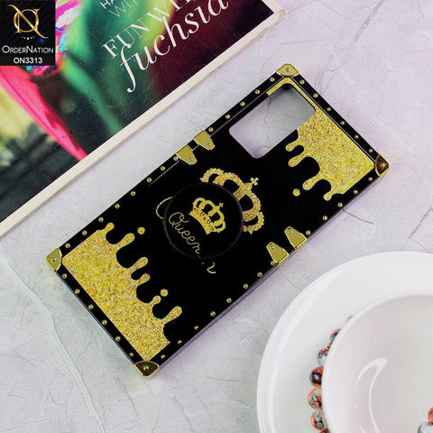 Infinix Note 10 Cover - Black - Golden Electroplated Luxury Square Soft TPU Protective Case with Holder
