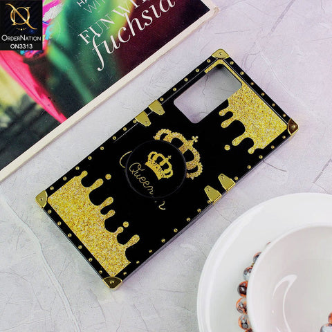 Infinix Note 11 Cover - Black - Golden Electroplated Luxury Square Soft TPU Protective Case with Holder