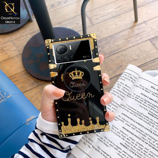 Infinix Note 12 VIP Cover - Black - Golden Electroplated Luxury Square Soft TPU Protective Case with Popsocket Holder