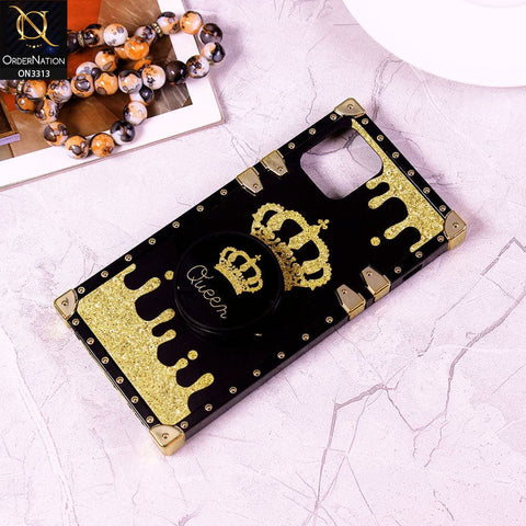 iPhone 12 Cover - Black - Golden Electroplated Luxury Square Soft TPU Protective Case with Holder