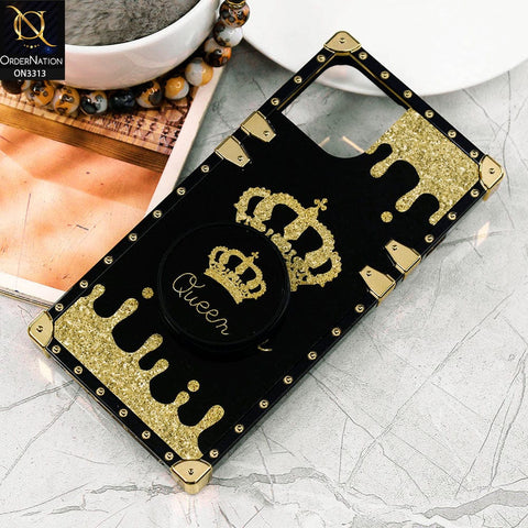 iPhone 13 Mini Cover - Black - Golden Electroplated Luxury Square Soft TPU Protective Case with Holder