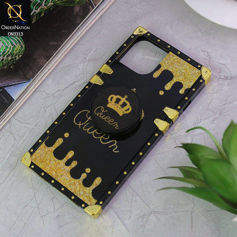 iPhone 14 Cover - Black - Golden Electroplated Luxury Square Soft TPU Protective Case with Popsocket Holder