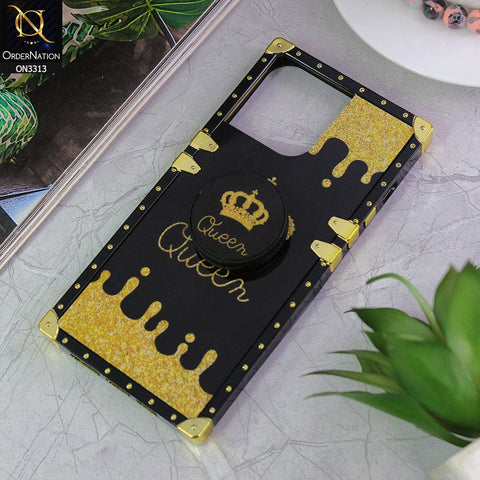 iPhone 14 Pro Max Cover - Black - Golden Electroplated Luxury Square Soft TPU Protective Case with Popsocket Holder