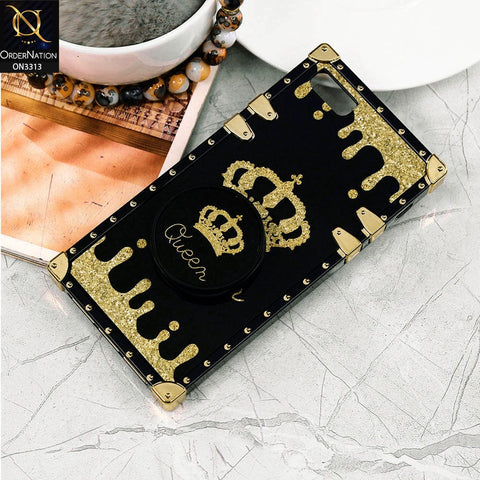 iPhone 8 / 7 Cover - Black - Golden Electroplated Luxury Square Soft TPU Protective Case with Holder