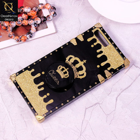 iPhone 8 Plus / 7 Plus Cover - Black - Golden Electroplated Luxury Square Soft TPU Protective Case with Holder